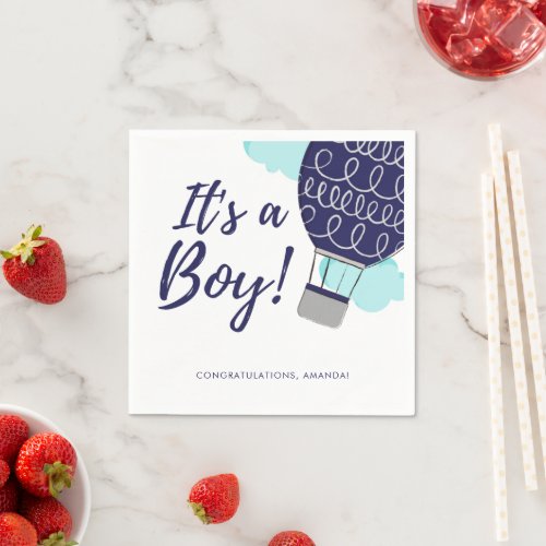 Its a Boy Hot Air Balloon Blue Baby Shower  Napkins