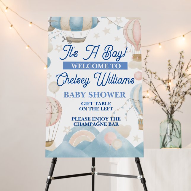 It's A Boy Hot Air Balloon Welcome Sign (In Situ (Stand))