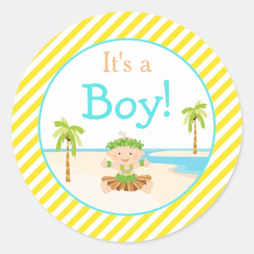 Its a Boy Hula Tropical Baby Shower Classic Round Sticker