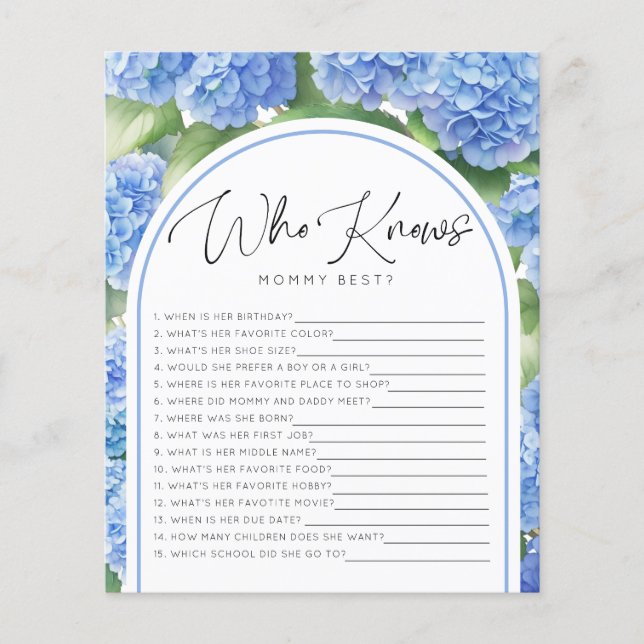 It's a Boy Hydrangea Who Knows Mommy Baby Games (Front)