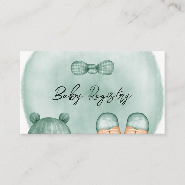 It's A Boy In Mint Green And Gold Baby Registry Business Card (Front)