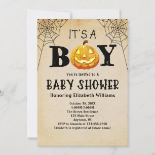 It's A Boy Jackolantern Halloween Baby Shower Invitation