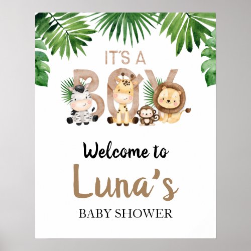 Its a Boy Jungle Baby Shower Welcome Poster