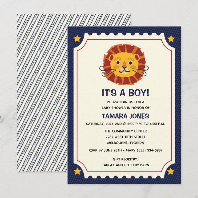 It's a Boy Jungle Lion Baby Shower Invitation (Front/Back)