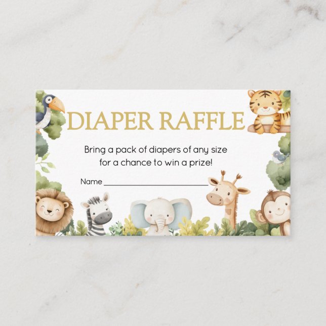 It's a Boy Jungle Safari Animal Diaper Raffle Enclosure Card (Front)