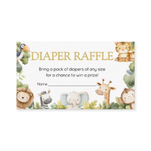 It's a Boy Jungle Safari Animal Diaper Raffle Enclosure Card