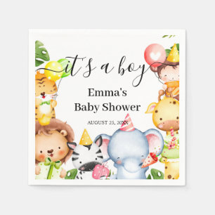 It's a Boy Jungle Safari Animals Baby Shower Napkins