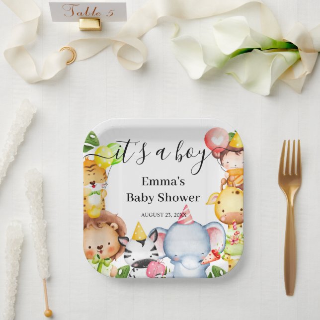 It's a Boy Jungle Safari Animals Baby Shower  Paper Plates (Wedding)