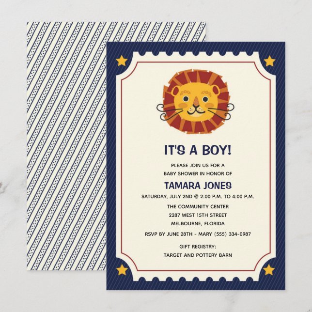 It's a Boy Jungle Safari Lion Baby Shower Invitation (Front/Back)