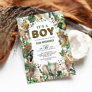It's a Boy Jungle Safari Wild Animals Baby Shower Invitation