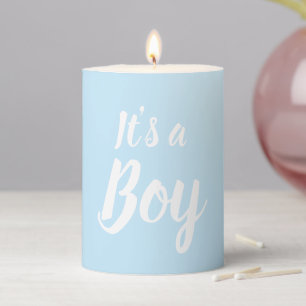 It's a Boy light blue baby shower, gender reveal Pillar Candle