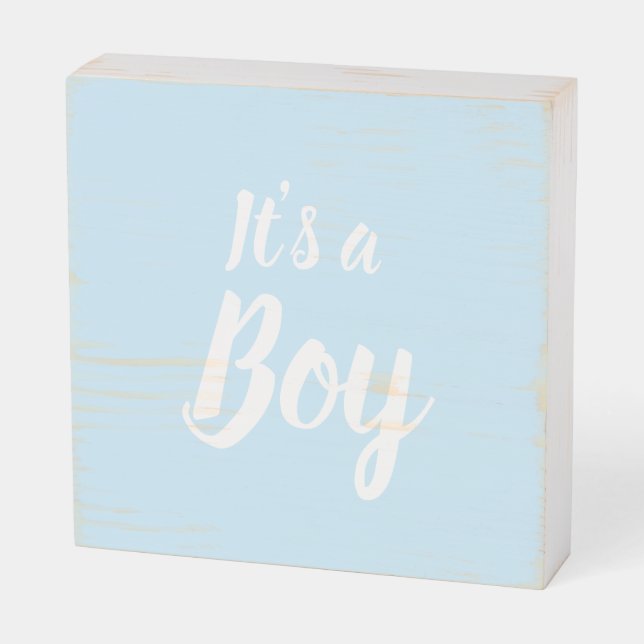It's a Boy, light blue baby shower, gender reveal Wooden Box Sign (Angled Horizontal)