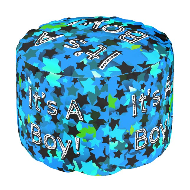 It's A Boy! Light Blue Stars Pouf (Angled Front)