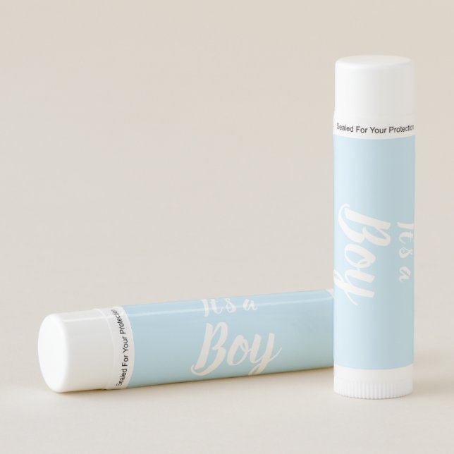 It's a Boy light blue white baby shower favors Lip Balm (Front)