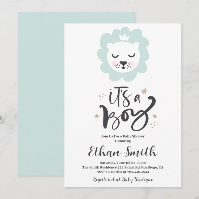 It's a Boy Lion Baby Shower Invitation (Front/Back)