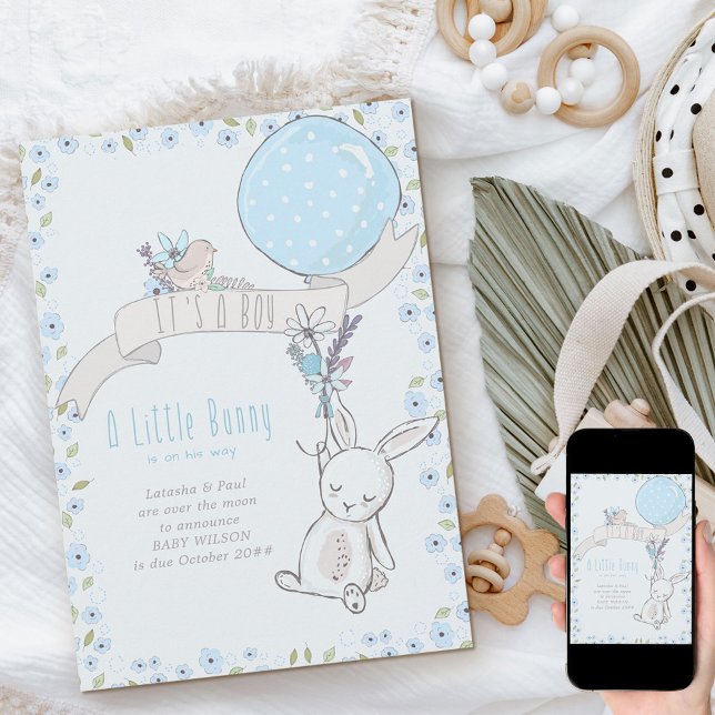 It's a Boy Little Bunny and Blue Balloon Pregnancy Announcement (Creator Uploaded)