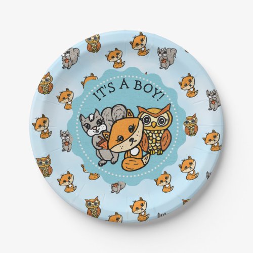Its a Boy Little Fox Boys Baby Shower Paper Plates