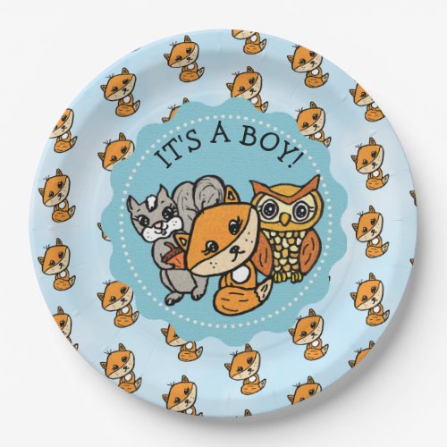 Its a Boy Little Fox Boys Baby Shower Paper Plates