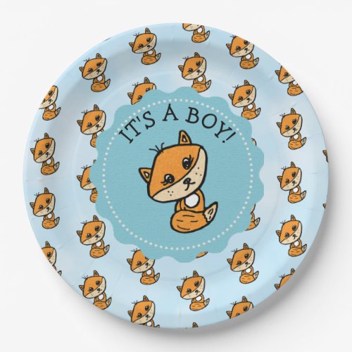 Its a Boy Little Fox Boys Baby Shower Paper Plates