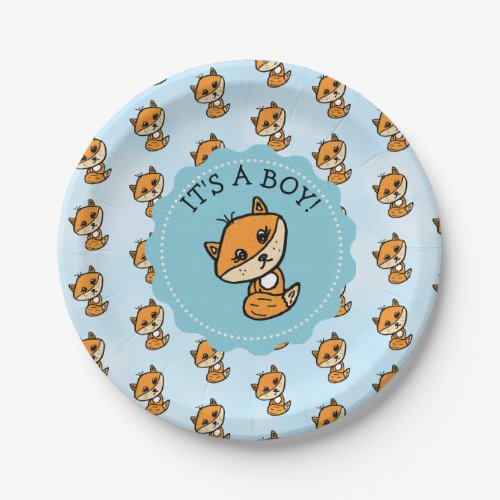 Its a Boy Little Fox Boys Baby Shower Paper Plates
