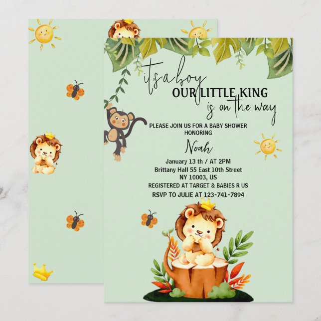 it's a boy little king lion jungle baby shower invitation Zazzle - Main Image