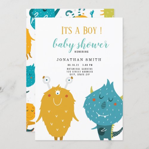 Its a boy Little monster baby shower Invitation