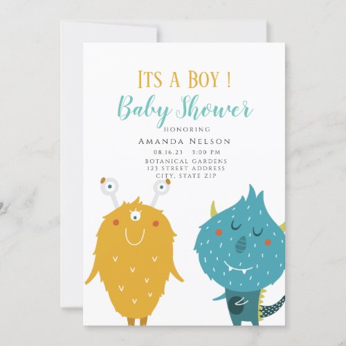 Its a boy Little monster baby shower Invitation