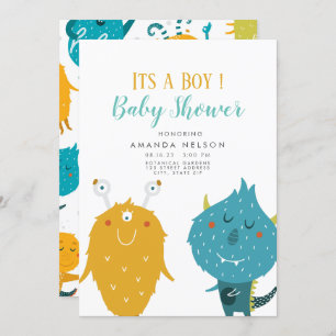 Its a boy Little monster baby shower Invitation