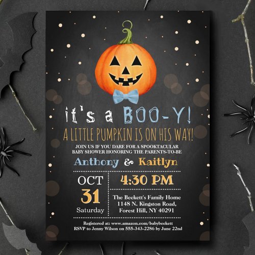 Its A Boy Little Pumpkin Halloween Baby Shower Invitation