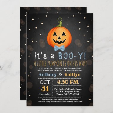 It's A Boy Little Pumpkin Halloween Baby Shower Invitation