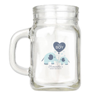 It's a Boy Lovely Blue Elephant Baby Shower Mason Jar
