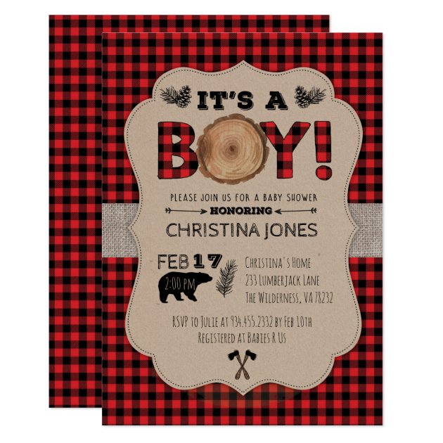 It S A Boy Lumberjack Baby Shower Invitation