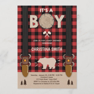 It's a boy Lumberjack Baby shower invitation boy