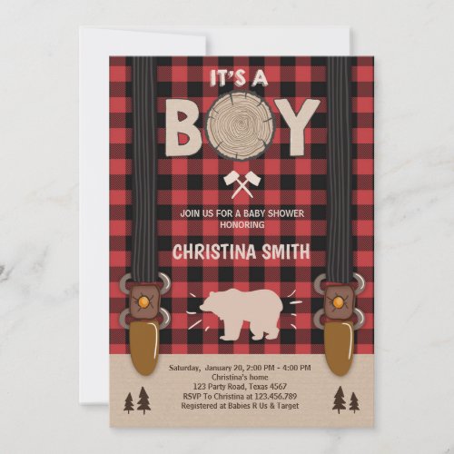 Its a boy Lumberjack Baby shower invitation boy