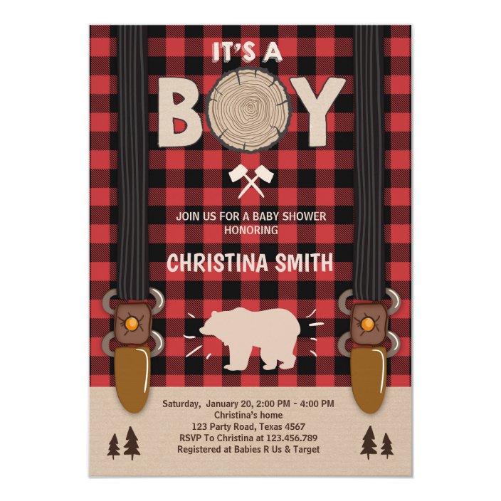 lumberjack baby shower invitations