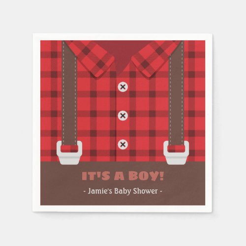 Its a Boy Lumberjack Plaid Baby Boy Shower Napkins