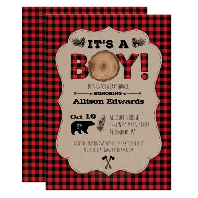 baby shower invitations buffalo plaid