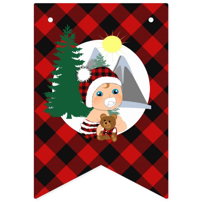 It's A Boy Lumberjack Plaid Cute Baby Shower Bunting Flags (First Flag)