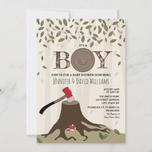 It's A Boy Lumberjack Woodland Invitation