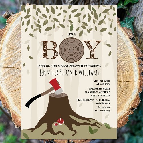 Its A Boy Lumberjack Woodland Invitation