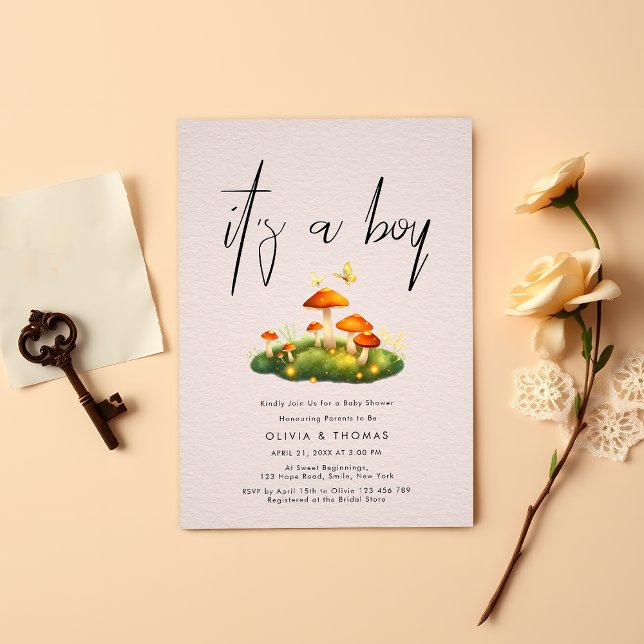 It's a Boy Magical Mushroom Woodland Baby Shower Invitation (Creator Uploaded)