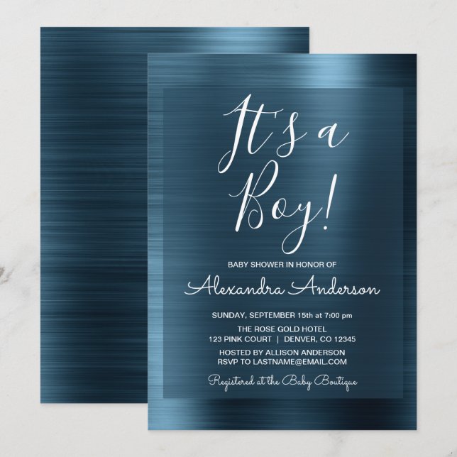 It's a Boy - Metallic Blue Foil Baby Shower Invitation (Front/Back)