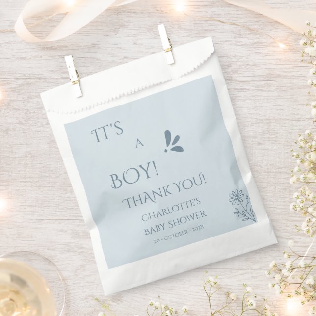 It's A Boy! Minimalism Pastel Blue Baby Shower Favor Bag (Clipped)