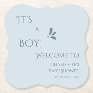 It's A Boy! Minimalism Pastel Blue Baby Shower Paper Coaster