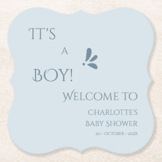 It's A Boy! Minimalism Pastel Blue Baby Shower Paper Coaster