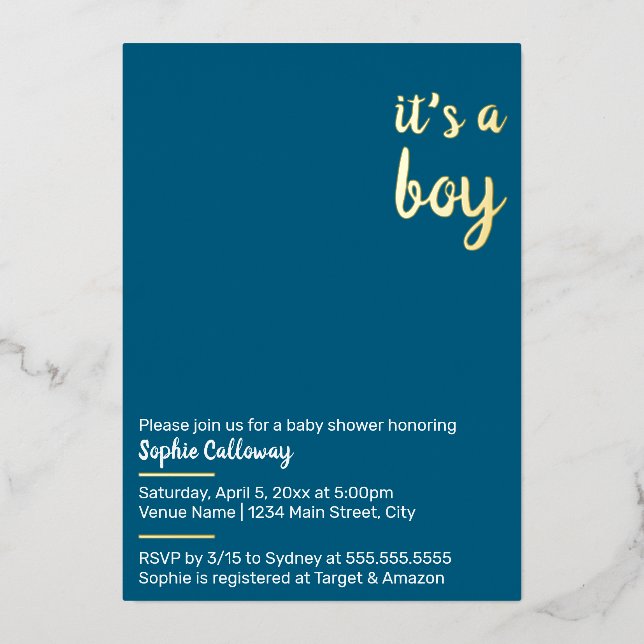 It's a Boy Minimalist Baby Shower Foil Invitation (Front)