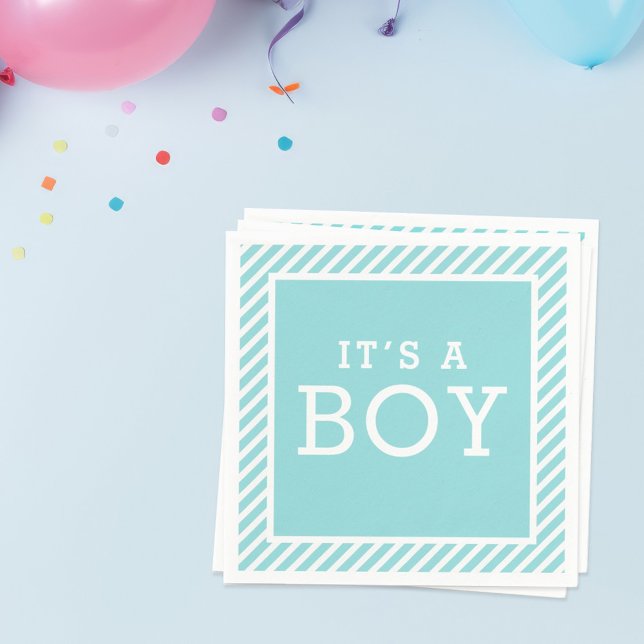 Its a Boy Modern Aqua Blue Stripes Baby Shower Paper Napkins (Creator Uploaded)