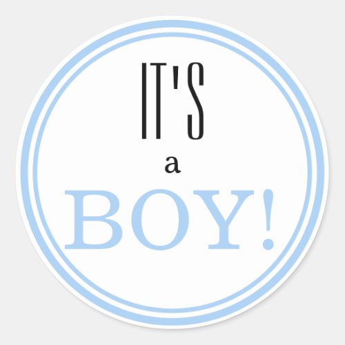Its a Boy Modern Blue Baby Announcement Classic Round Sticker