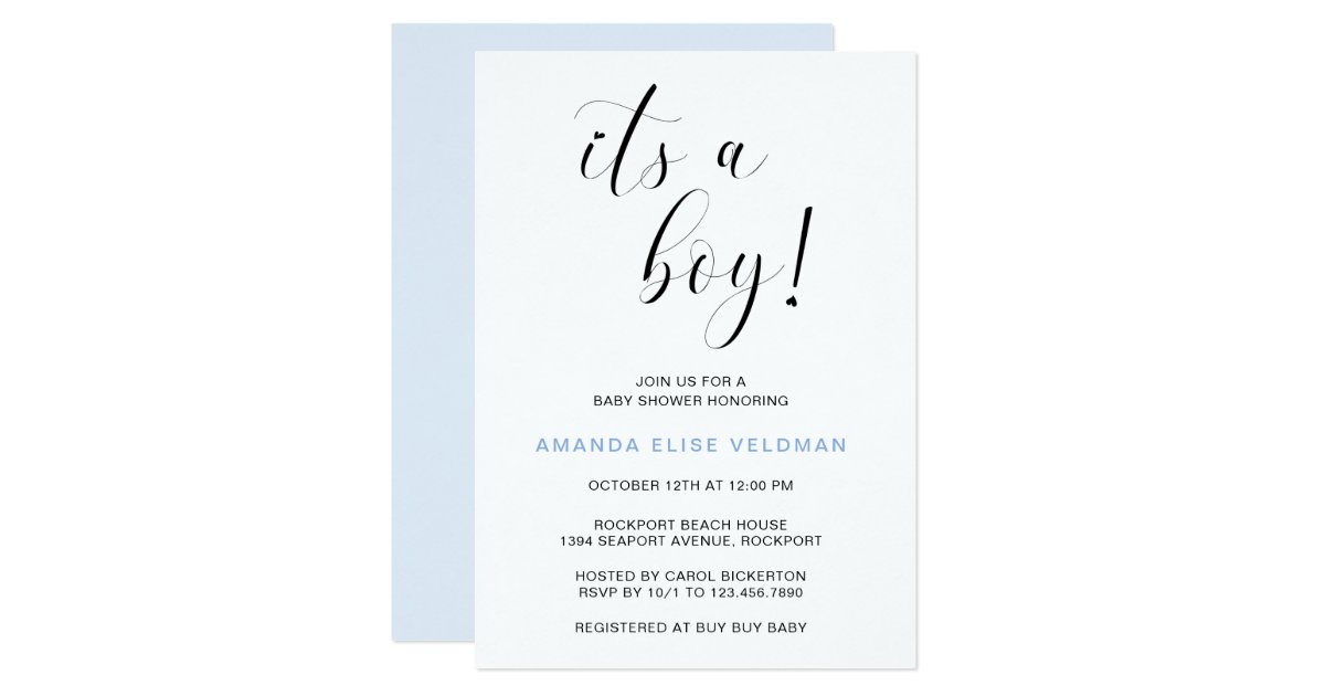Its A Boy Modern Blue Typography Baby Shower Invitation Zazzle