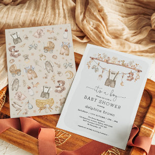 It's a Boy   Modern Boho Baby Boy Clothes Shower Invitation